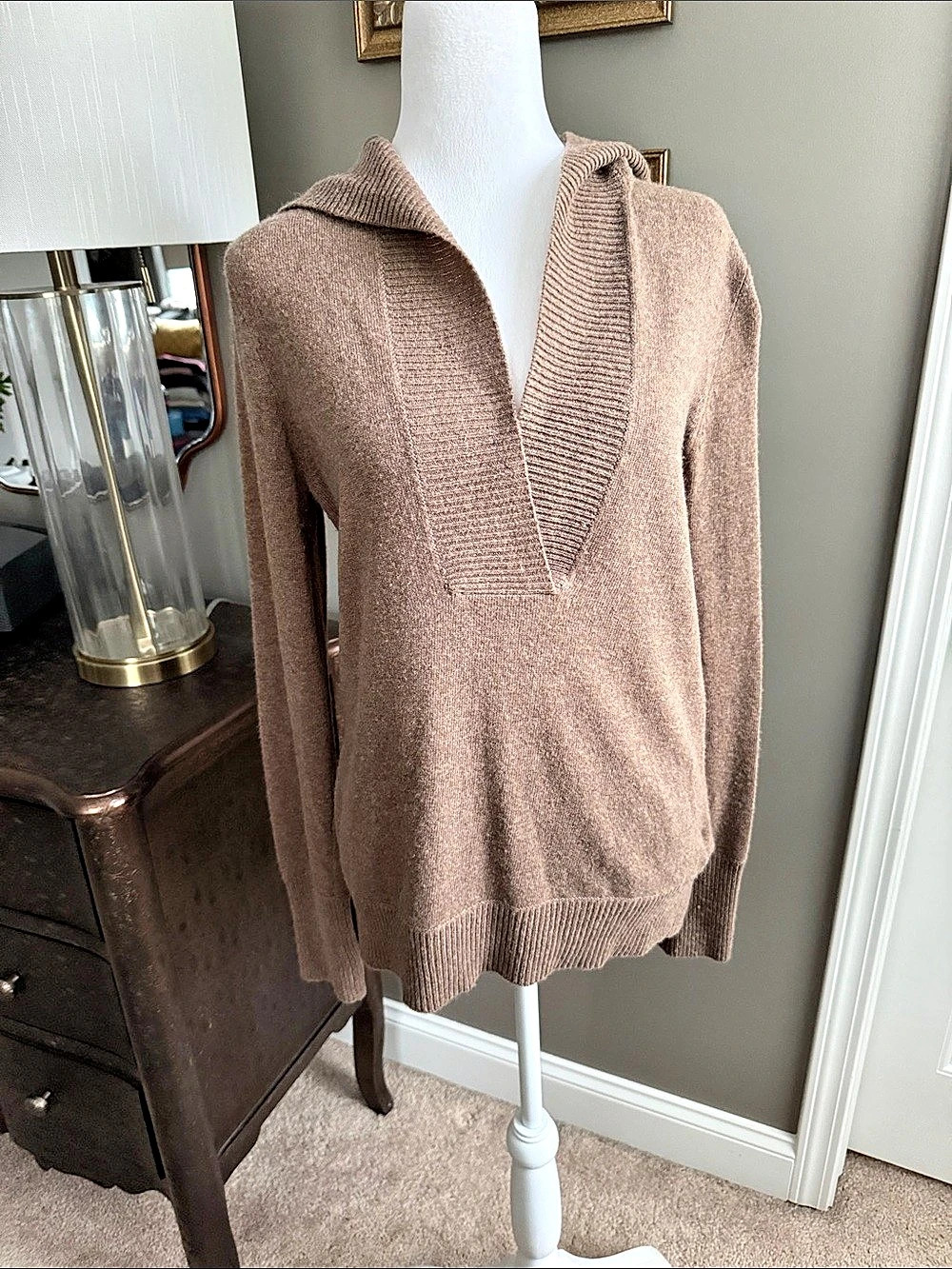 J.Crew Hooded Cowl Neck Sweater Brown Medium